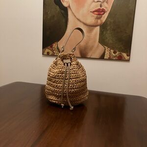 Ann Taylor straw bucket bag like new